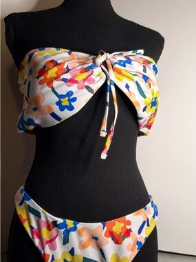 Colorful Floral Bandeau Bikini Set
